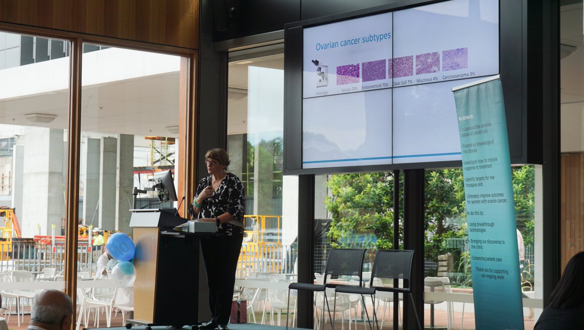 WestmeadInst's tweet photo. Professor @annapoids gave an update on the Westmead-led INOVATe research project. While we have made progress in recent years, #ovariancancer, sadly, remains a poor prognosis disease. The INOVATe project aims to personalise treatment, and ultimately improve survival. #OCAM2019 https://t.co/h6YnHGuC04