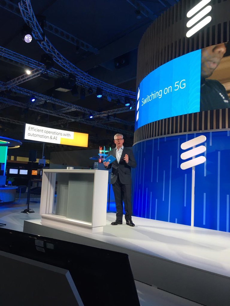EricssonSoftw's tweet photo. Börje Ekholm, CEO of @Ericsson speaking at the press conference at #MWC19 says “#5G will be the backbone of the digital society connecting billions of devices.” https://t.co/yR3lfK5P66