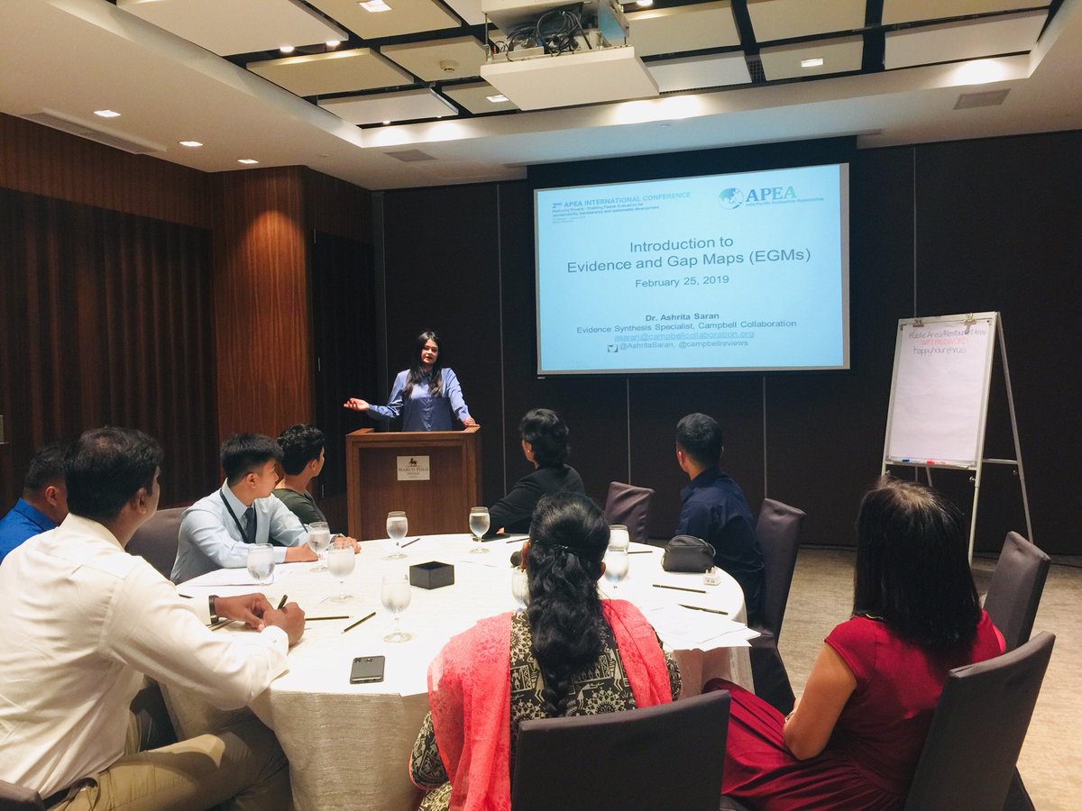 APEAeval's tweet photo. @AshritaSaran from the Campbell Collaboration facilitates an exciting workshop this morning on
“Evidence and gap maps: A systematic approach to scoping in social sciences” Dr. Ashrita Saran, Evidence Synthesis Specialist - The Campbell Collaboration https://t.co/fXZPvBRXE5