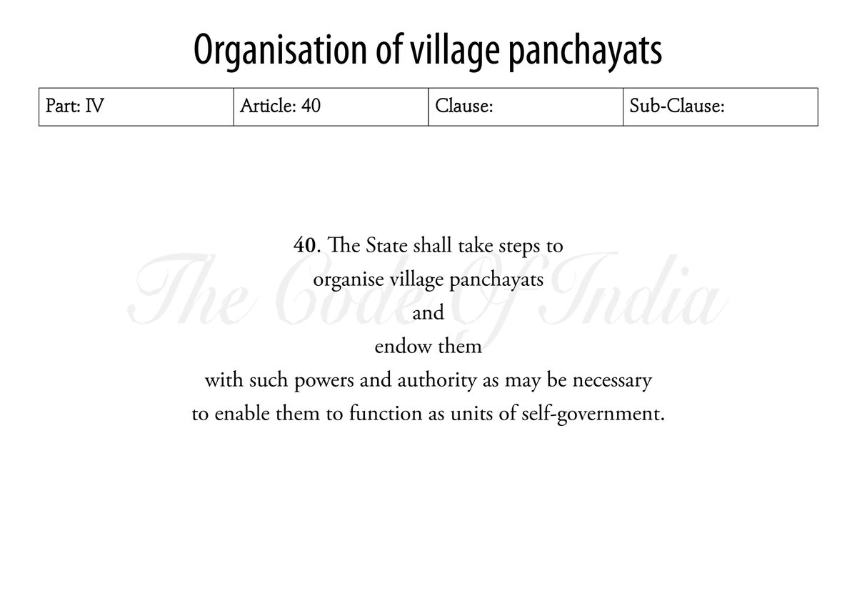 Organisation of village panchayats #Article40 #VillagePanchayats #SelfGovernment #Part4 #DirectivePrinciplesOfStatePolicy #DPSP #DirectivePrinciples #India #TheConstitutionOfIndia #TheCodeOfIndia