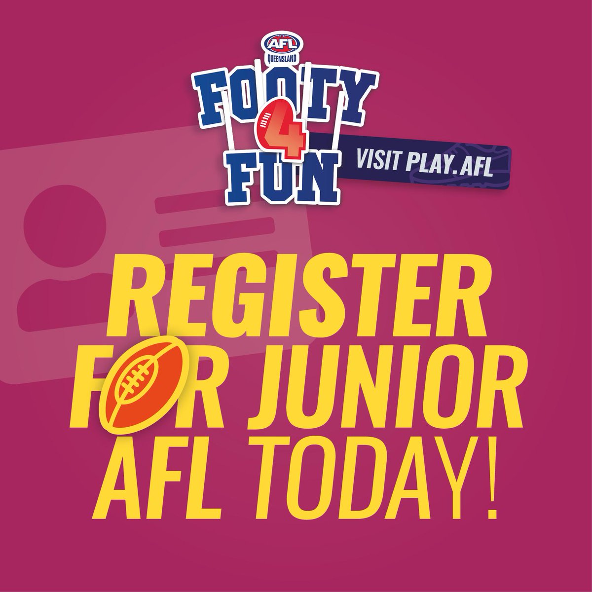 AFLQDD's tweet photo. Join a local junior team and play modified rules, with no tackle, smaller field size, 9-a-side teams, fun and safe!
https://t.co/LJeuxNaPU7
#footy4fun | #welovejuniorfooty | #footy4everyone | #qldjuniors | #thisisddfooty https://t.co/qnLlYL72DO