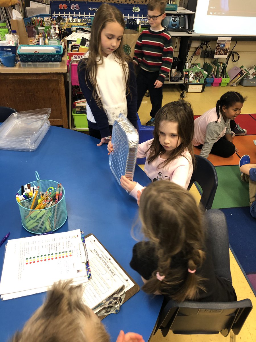 slucy13's tweet photo. After making thunder 1st graders work together to brainstorm objects we can use to make rain ๐ง @MasseJanice #firstgradescience #soundsofrain #whyledyardschools #ledyardcenter21 https://t.co/x0sWdaUeoo