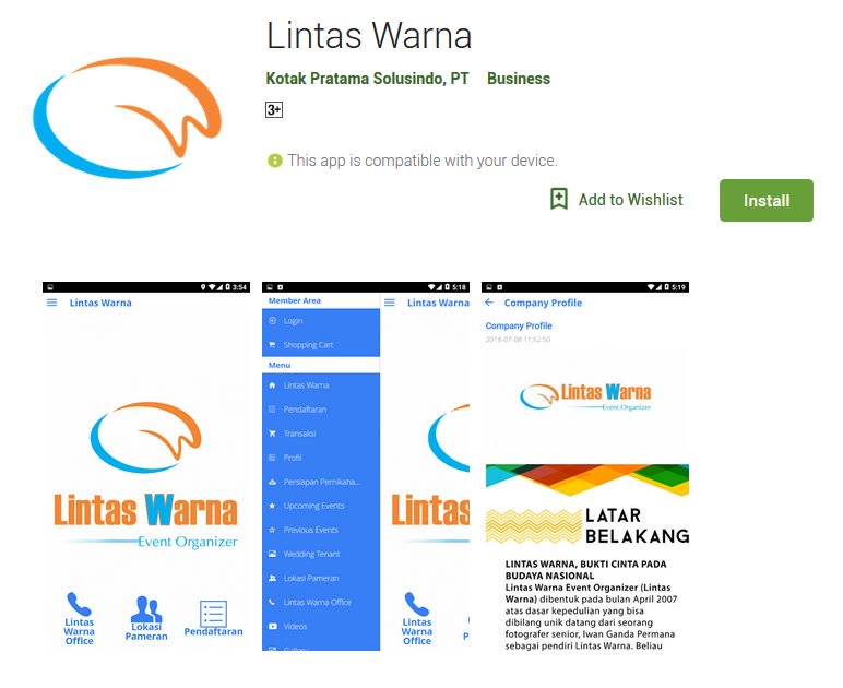 Silahkan download aplikasi Lintas Warna melalui Play Store &amp; App  Store.  Aplikasi ini menyajikan informasi beberapa pameran..