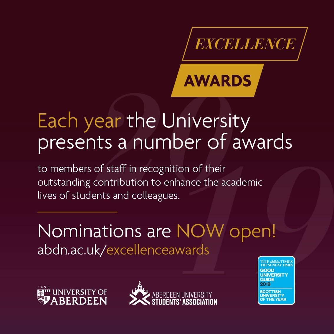 aberdeenuni's tweet photo. Were you recently taught by a @aberdeenuni lecturer that made you feel particularly inspired, or received amazing help from a member of  staff? Make sure they're recognised for it - nominate them for one of this year's #ABDNexcellenceawards! https://t.co/XhTFkuaB6O https://t.co/UYXlpwU87d