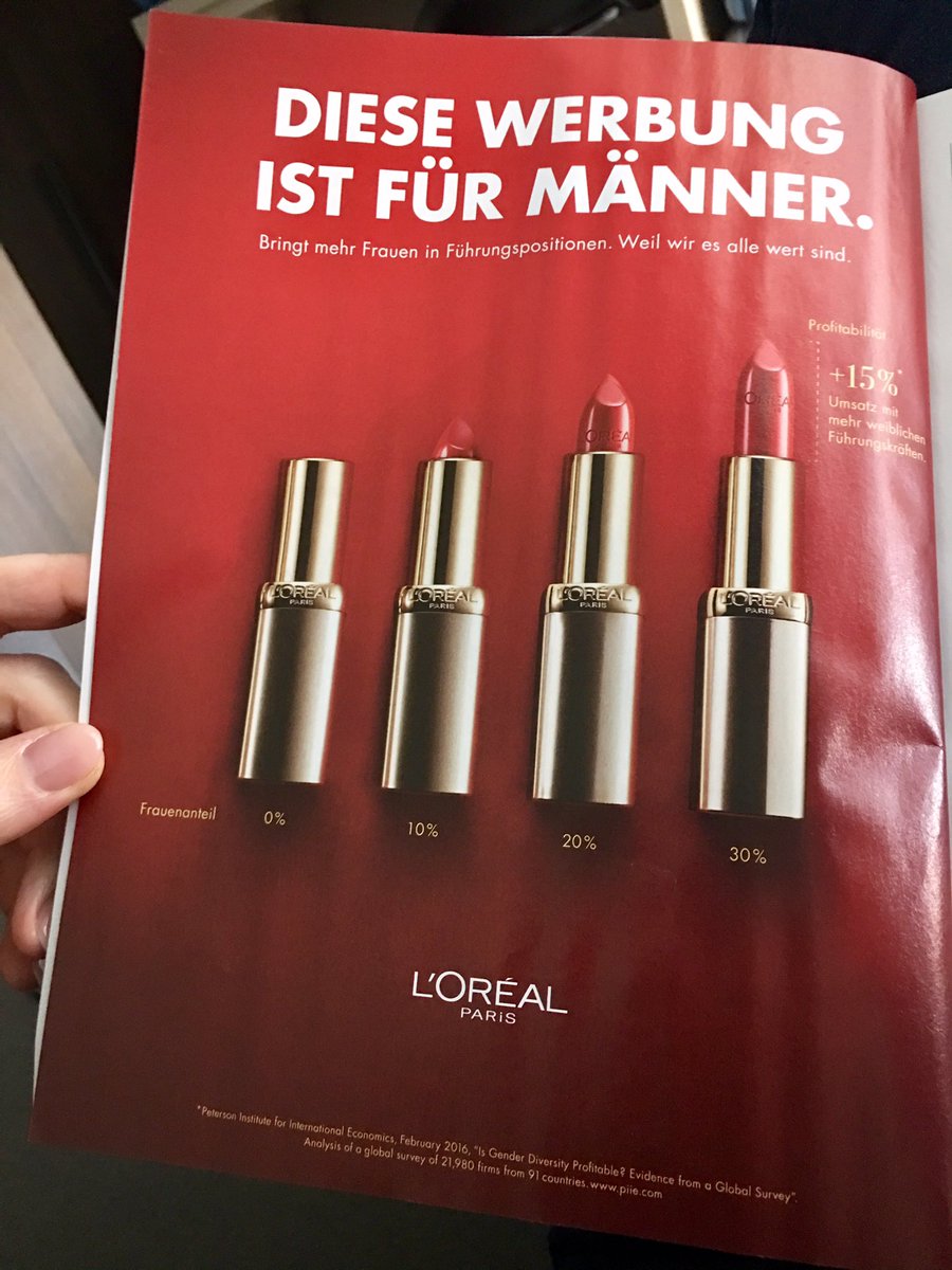 Selten eine bessere Werbeanzeige im <a href="/manager_magazin/">manager magazin</a> gesehen!  Danke L'Oréal 👌 #FrauenInFührung aus dem #ManagerMagazin 03/2019 #WerbungFürMänner