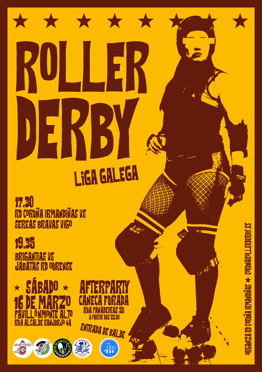 💚 O noso cartaz para a proxima xornada de #LigaGalega de #RollerDerby 💚 Apunta: 16 de #marzo no Pavillon de Monte Alto 😍 Entrada de balde! #Comunidadederbygalega #coruña #galicia