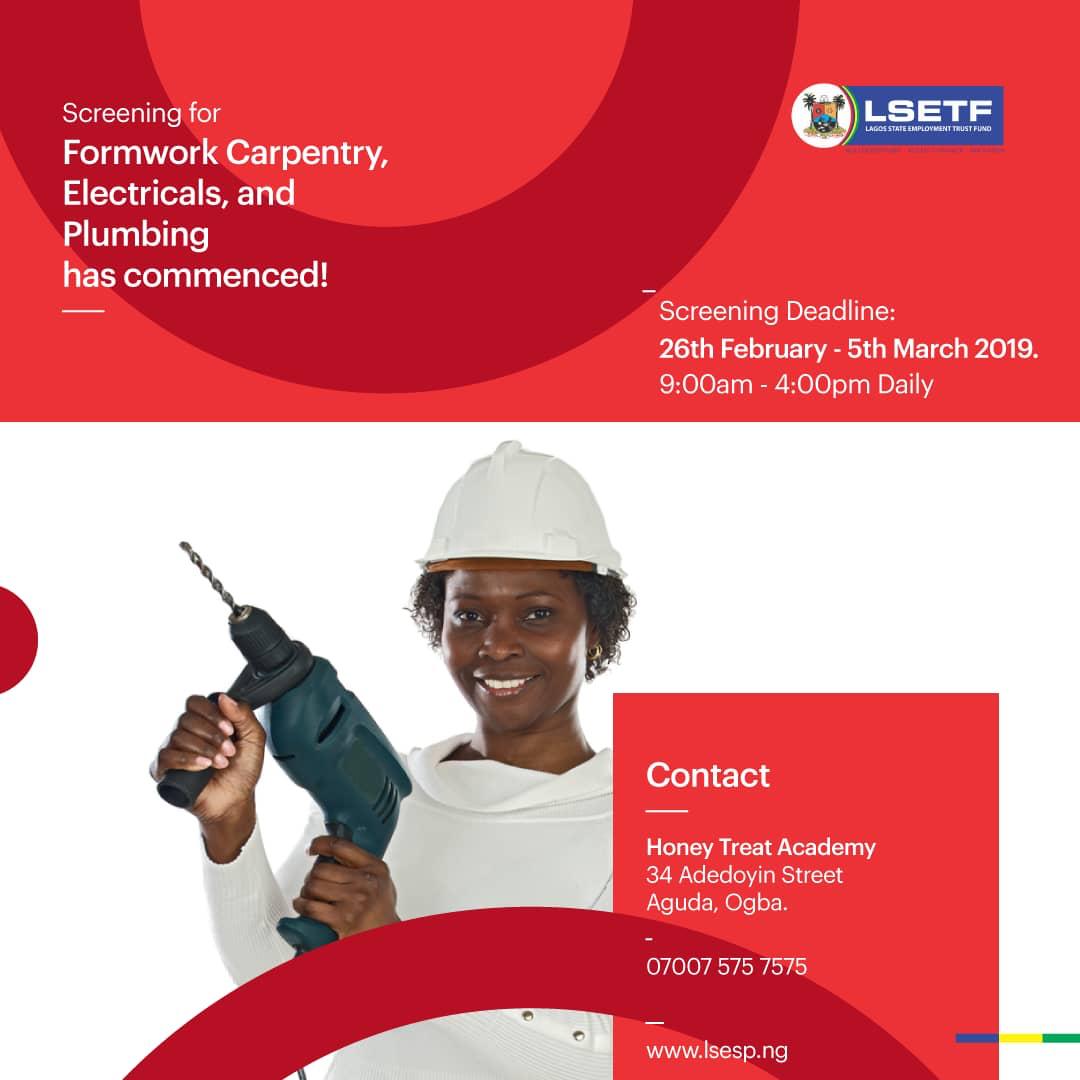 LSETF's tweet photo. We have commenced screening for a new batch of trainings!
Get screened for courses in Electricals, Plumbing, Formwork Carpentry, and Masonry at the Vocational Training Centre nearest to you! Please call 070075757575 for more inquiries.
#EmployabilitySupportProject #Training https://t.co/T6ShFz8kZc