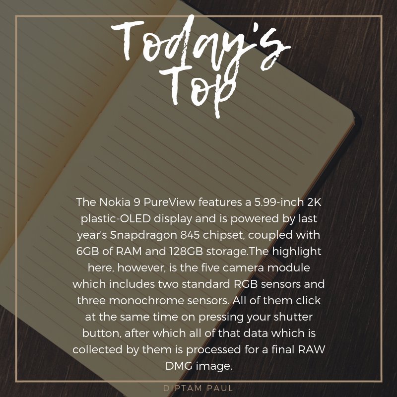 RiFinder's tweet image. Nokia 9 with 5 rear cameras launched in mwc.

#nokia9 #fivecamera #dslr #nokia #mwc #mwc2019