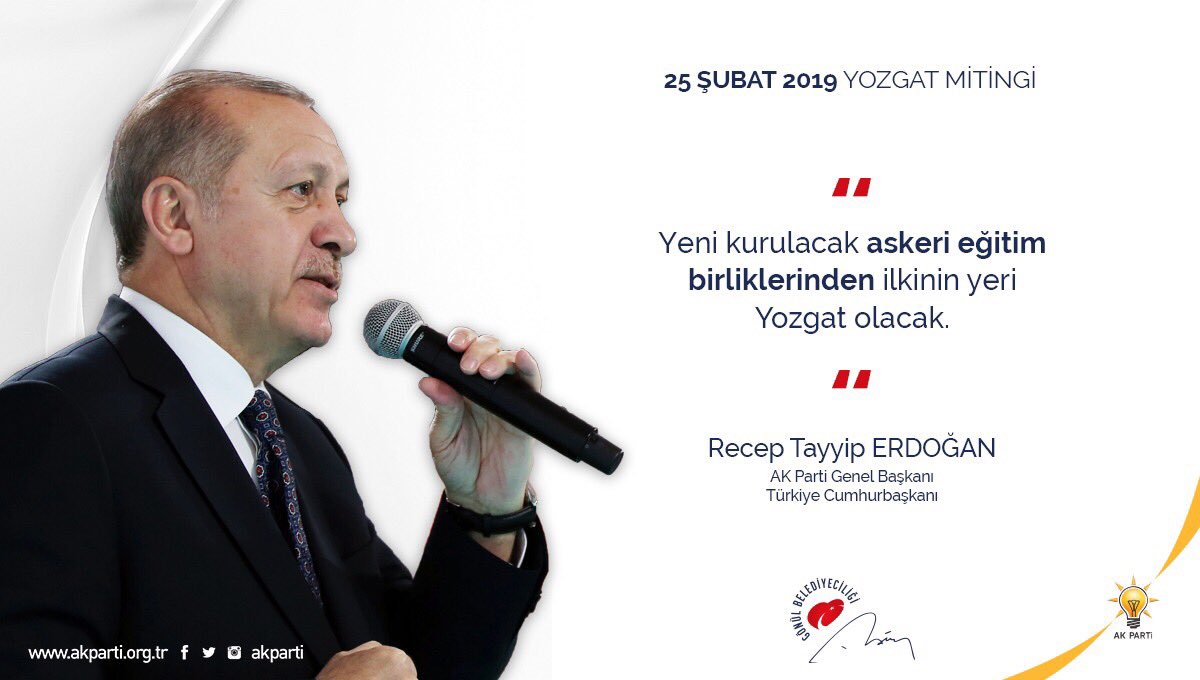 Akparti's tweet photo. "Yeni kurulacak askeri eğitim birliklerinden ilkinin yeri Yozgat olacak." https://t.co/Q2wC5qvKll https://t.co/81iGyRJTLe