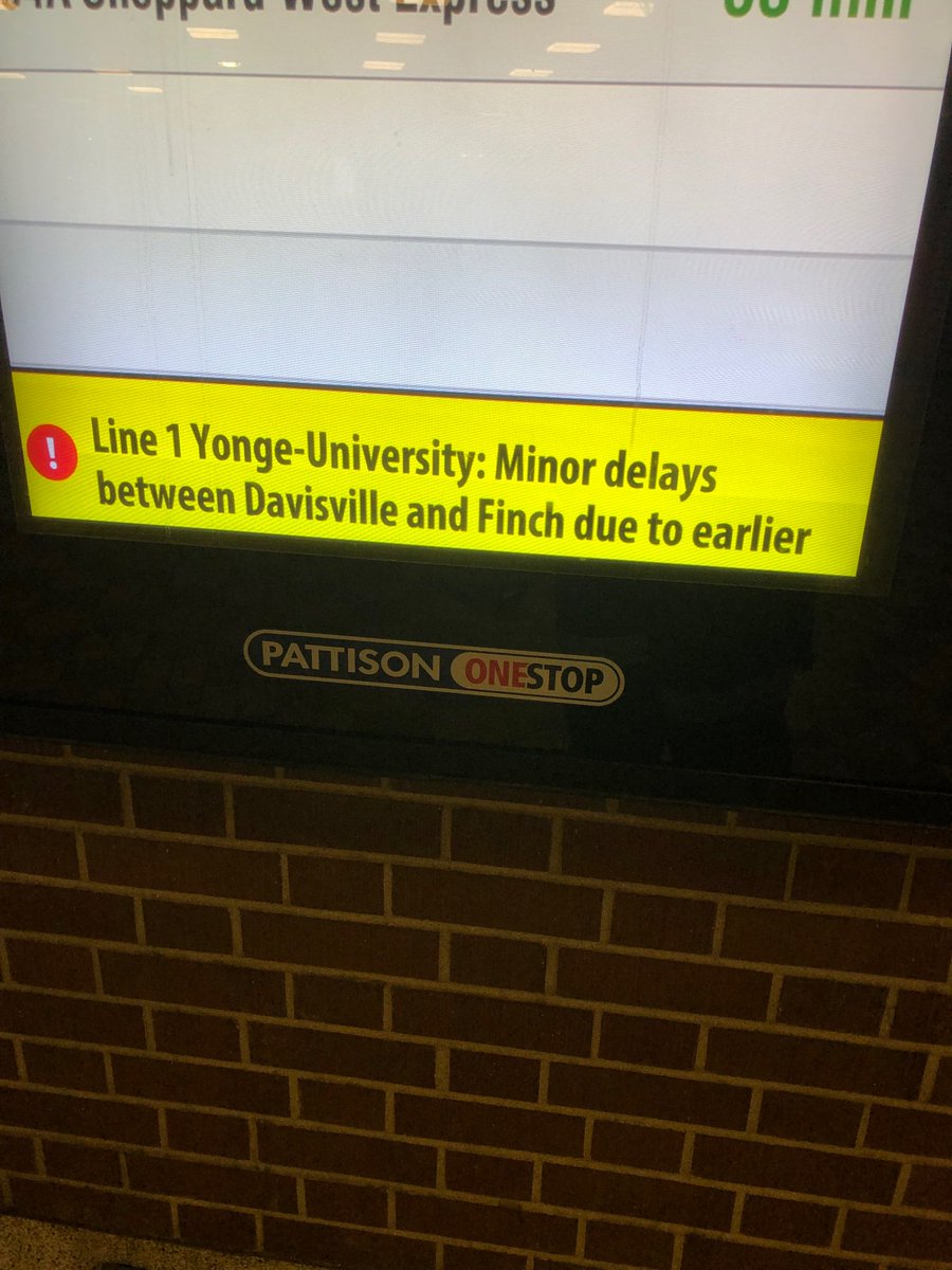 I get you can’t control the weather <a href="/TTCnotices/">TTC Service Alerts</a> but can you at least try honesty? 25min wait on Yonge line is not a MINOR delay #honesty #ttc #delay
