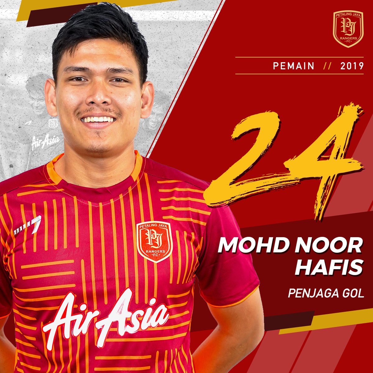 PJRangers's tweet photo. PEMAIN PJ RANGERS 2019 #24
Memperkenalkan barisan pemain PJ Rangers untuk musim 2019, yang dibarisi hampir sepenuhnya oleh pekerja AirAsia (AllStars).
#BarisanPemainPJR #PJRangers #ONEAirAsia https://t.co/Td5fbCFcXW