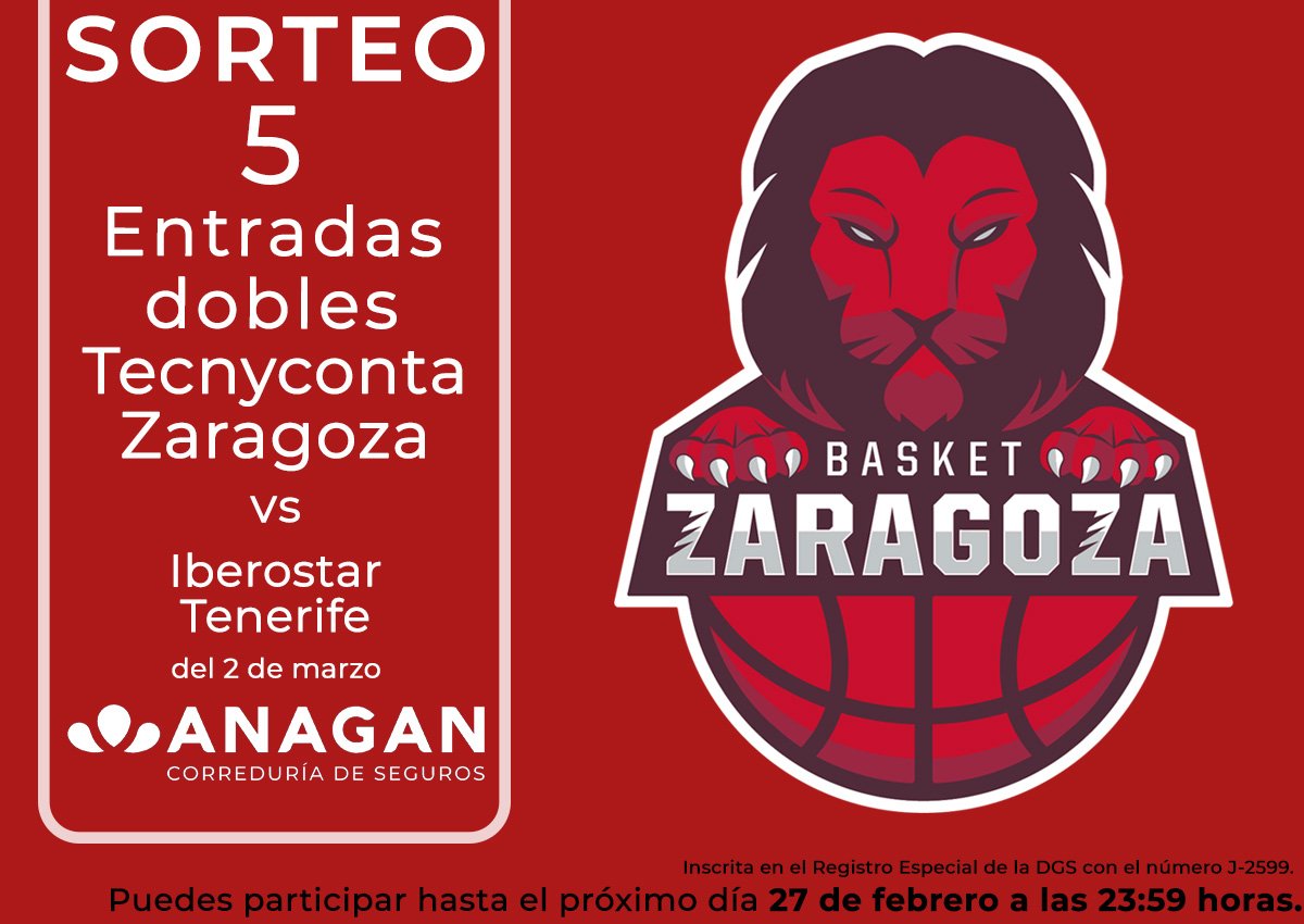 ANAGANSEGUROS's tweet photo. #Sorteo de 5 entradas dobles para el partido @BasketZaragoza vs @CB1939Canarias del 2 de marzo 🏀 en #Zaragoza
Para participar:

👉tienes que ser seguidor de @ANAGANSEGUROS 
👉RT esta publicación
👉comenta con quién irías a ver el partido

Bases legales👉https://t.co/0kDxg1CYyc https://t.co/Ck9hyhy1OE