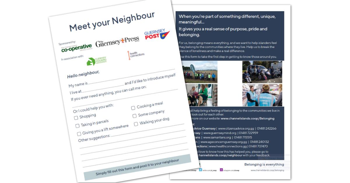 Our #MeetYourNeighbour campaign launches in Guernsey today! We want to help #EndLoneliness in our communities, so we've launched this simple form to help you get to know your neighbours. Find out more here: bit.ly/2tAnAJ7