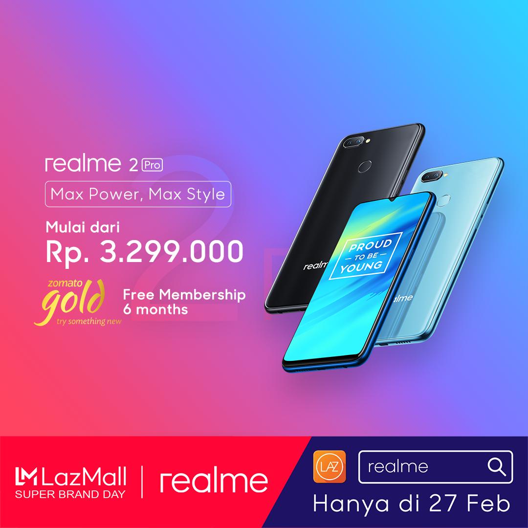 realmeindonesia's tweet photo. Hayo, realme 2 Pro diskon lagi di Super Brand Day tanggal 27 Feb nih. Buat kamu yang hobi makan-makan, bisa dapet free membership dari Zomato selama 6 bulan. Cek di sini ya https://t.co/wE1NOOeCYR #realmeSuperBrandDay #YoungPower #MaxPowerMaxStyle https://t.co/arM7fExWej