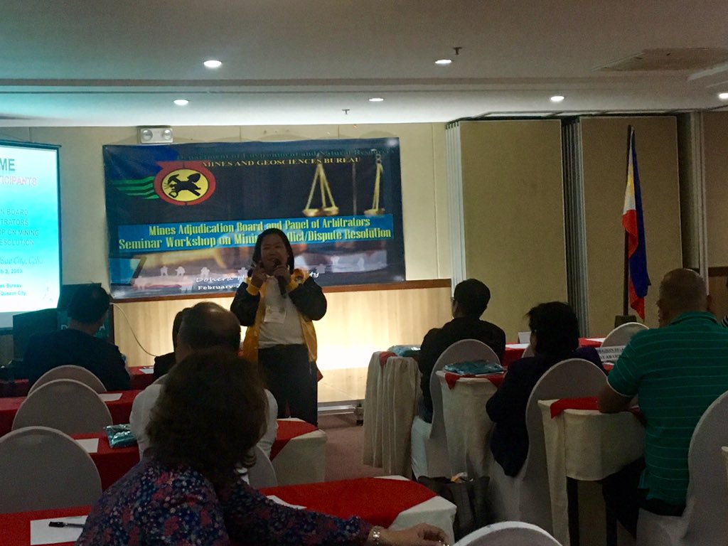 MinesGeo7's tweet photo. MGB-7 hosts Mines Adjudication Board and Panel of Arbitrators 7th seminar-workshop on mining conflicts, dispute resolution https://t.co/GmSlUMNcp2