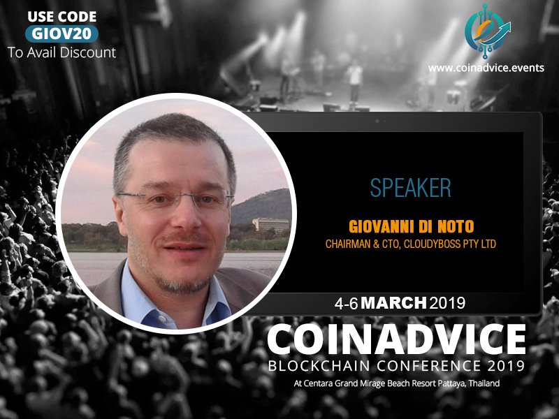 coinadviceorg's tweet photo. We would be glad to welcome @GiovanniDiNoto, as a #speaker for our #blockchain #conference who is Chairman &amp; CTO at #CloudyBoss Pty Ltd.
RESERVE YOUR SEAT NOW! https://t.co/G9iOuhVB4b
#COINADVICE #conference #CBC2019 #conferencespeaker https://t.co/D3cCyoDHeC