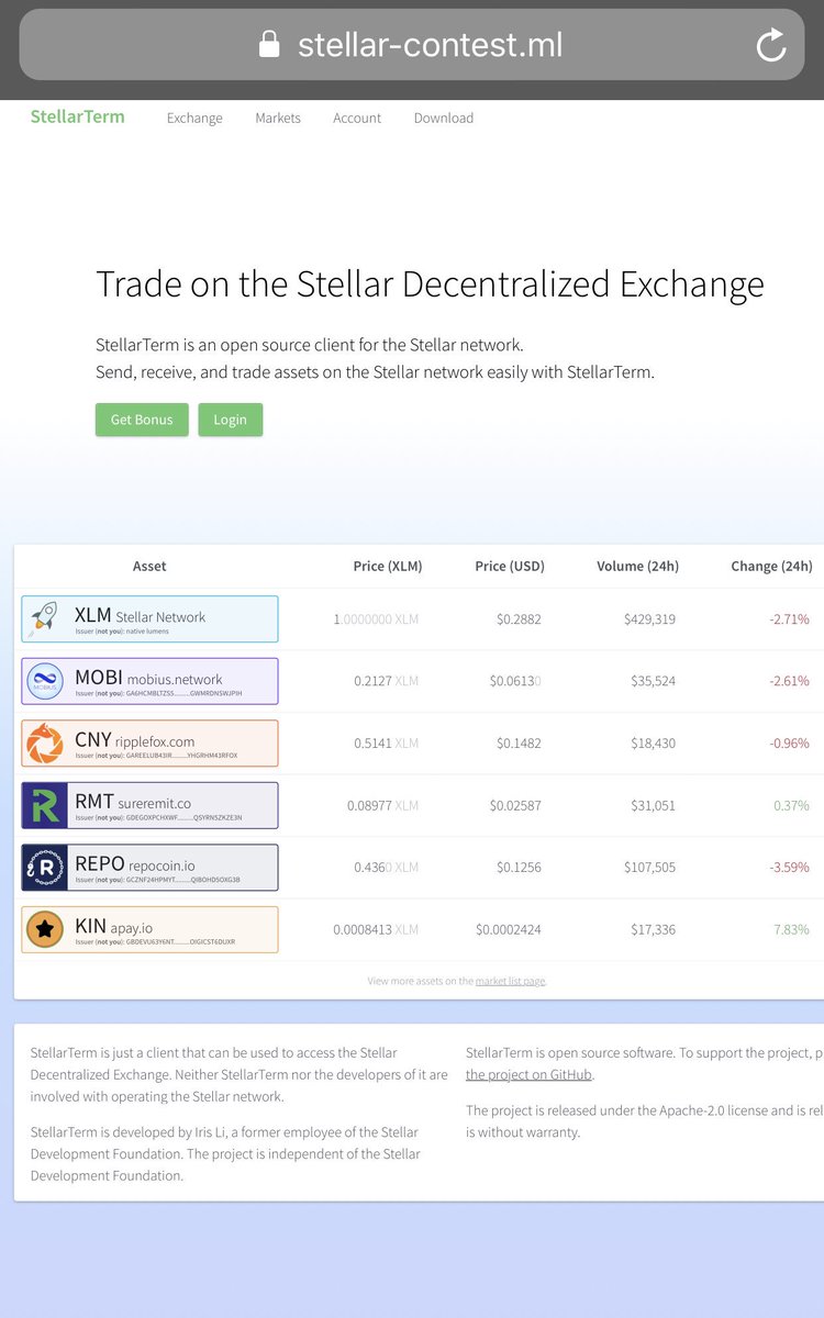 LUX Payband (@luxpayband) on Twitter photo This is a SCAM pretending to be <a href="/StellarTerm/">StellarTerm</a>. Attempting to trick users to claim a fake reward by entering your private keys. BEWARE!! <a href="/Stellar_XLM_/">Stellar Lumens XLM</a> <a href="/xlmprice/">Stellar Price</a> <a href="/CryptoRamel/">Crypto Ramel 💎🆙But not in a straight line 📈📉📈</a> <a href="/StellarOrg/">Stellar</a> <a href="/stellarJPN/">stellarJPN</a> <a href="/stellarportio/">Stellarport</a> <a href="/SwapStellar/">StellarSwap</a> <a href="/StellarTalk/">StellarTalk</a> @ThrillerPodcasthttps://stellar-contest.ml This is a SCAM pretending to be <a href="/StellarTerm/">StellarTerm</a>. Attempting to trick users to claim a fake reward by entering your private keys. BEWARE!! <a href="/Stellar_XLM_/">Stellar Lumens XLM</a> <a href="/xlmprice/">Stellar Price</a> <a href="/CryptoRamel/">Crypto Ramel 💎🆙But not in a straight line 📈📉📈</a> <a href="/StellarOrg/">Stellar</a> <a href="/stellarJPN/">stellarJPN</a> <a href="/stellarportio/">Stellarport</a> <a href="/SwapStellar/">StellarSwap</a> <a href="/StellarTalk/">StellarTalk</a> @ThrillerPodcasthttps://stellar-contest.ml
