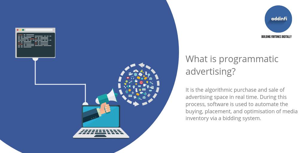 addinfi's tweet image. Programmatic advertising is faster, more efficient, &amp;amp; less expensive. Advertisers now have a more granular look into their advertising campaigns by paying for impressions individually &amp;amp; using a dashboard to strategically manage their ad campaigns.#digitalmarketing #programmaticad