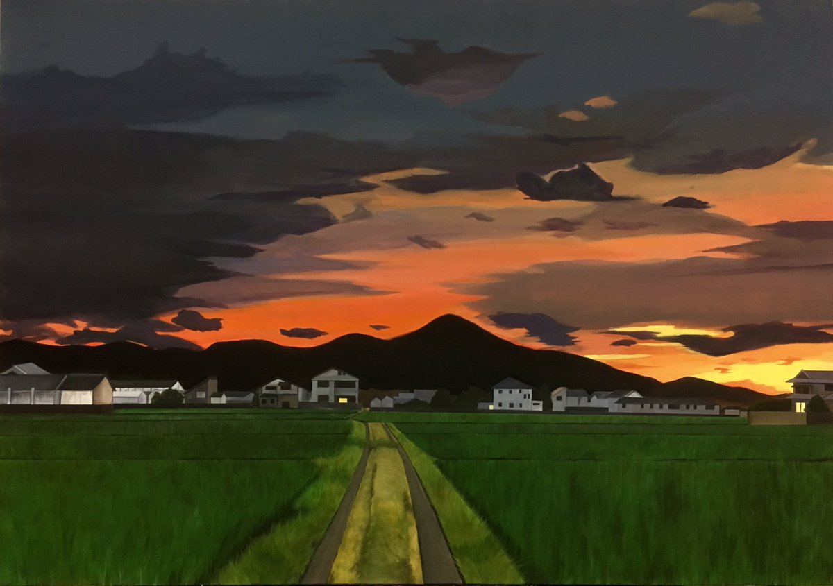 蒼乃かなた ふたかみやま アナログ イラスト 風景画 夕焼け