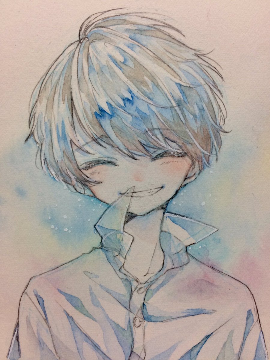 美少年版深夜の真剣お絵描き60分1本勝負 お題 照れ笑い 檸 ねい のイラスト