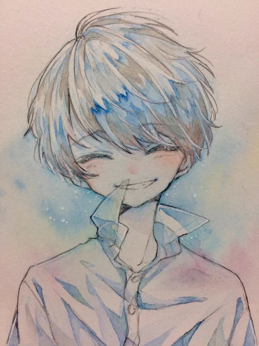 #美少年版深夜の真剣お絵描き60分1本勝負
お題 照れ笑い 