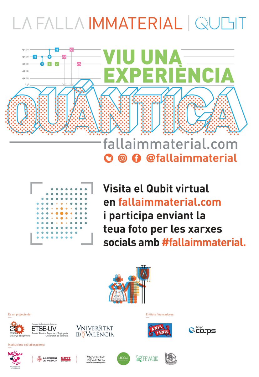 LaNauuv's tweet image. Tradició i avantguarda, art i tecnologia, cultura festiva i científica s'entrellaçaran el pròxim dimecres a les 12h a l'Aula Magna de @LaNauuv en la roda de premsa de presentació de la @fallaimmaterial 💥🔥 Marina Civera, Fallera Major 2019 ens acompanyarà! 💐👑 #cclanau #qubit