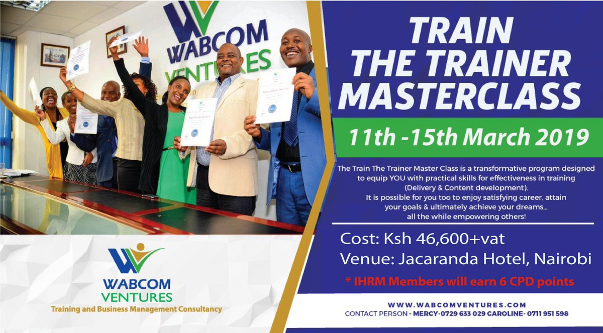 WabcomVentures's tweet photo. Train The Trainer means empowering yourself with skills and knowledge to become the best version of yourself in your profession.
#NITACertified #IHRM #6CPDpoints https://t.co/G1qNVOkdIu