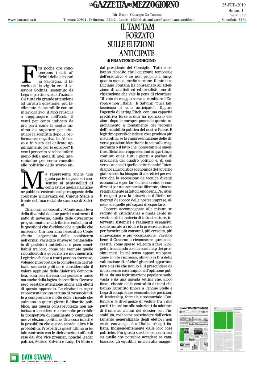 ComunicazioneGi's tweet photo. "Il principio di realtà in #politica suggerisce che ci si concentri su ciò che sta accadendo e su ciò che è probabile accada [...] più che alimentare dibattiti su ciò che si vorrebbe accadesse."

L'#editoriale del @frangiorgino su @LaGazzettaWeb. https://t.co/eL7T4GyCwc