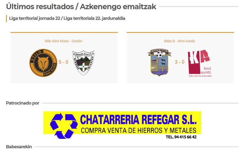Últimos resultados del club / Klubeko azkenengo emaitzak