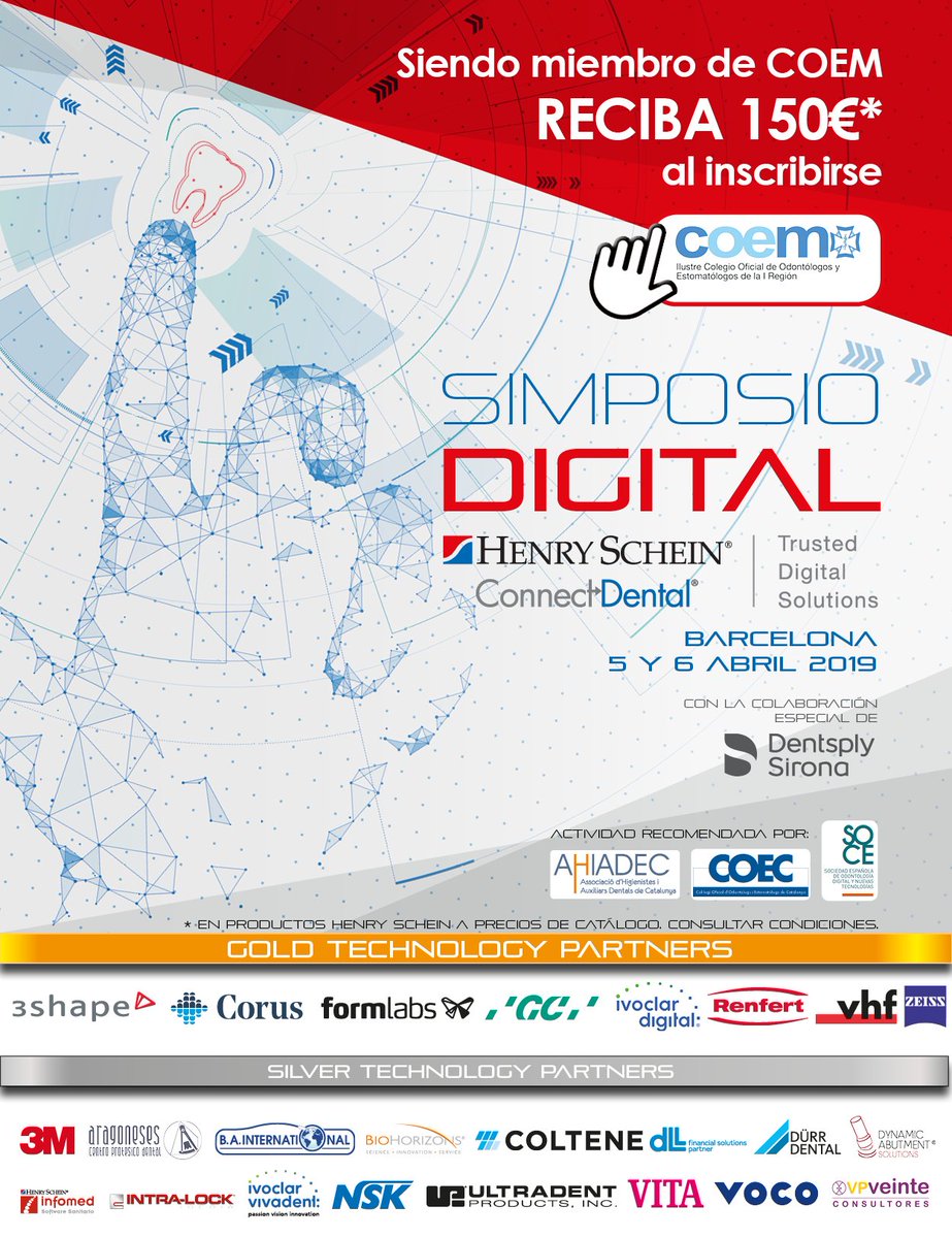 dentistasCOEM's tweet photo. Oferta especial para colegiados COEM en el Simposio Digital Henry Schein, Barcelona 5 y 6 de abril. @HenrySchein_Esp 

Más info https://t.co/YPuzYytiMz https://t.co/Llnlr96HWI