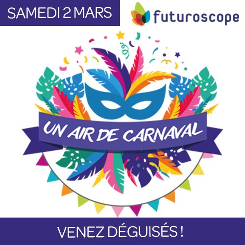 futuroscope's tweet photo. Vous visitez le #Futuroscope le 2 mars ? Venez déguisés !
Le #Carnaval s'invite dans le parc : musique, équipes du parc déguisées, distribution de bonbons @Lutti et animations rythmeront votre visite ! 🎉
On compte sur vous pour sortir votre plus beau déguisement 😃 https://t.co/9dYNe4iMza