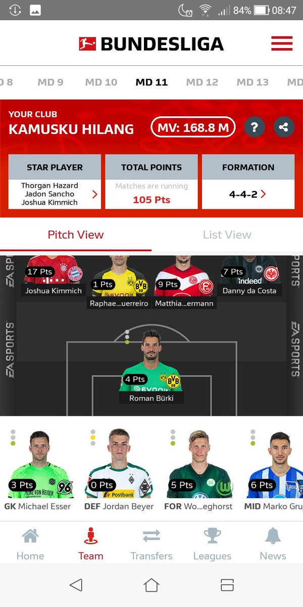 [#BLFantasy 2018-19]

#23Spieltag

🎯 105 points
📚 2,364 points
📈 5,638 total

Reus still injured but Sancho made a hugh impact. Kai also scored double-digits. Unfortunately I gambled to put Weghourst-Grujic out instead of Guerreiro. With the green arrow, it's still a good GW.