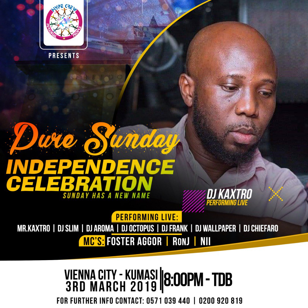 Apiigy's tweet photo. The Turntable God @MrKaxtro coming tru🔌
6days more to go #PureSunday
3rd March, 2019.
The Independence Celebration 🍾
Vienna City Kumasi
Powered by @PpHypeCrew https://t.co/m755Z5R2Gv