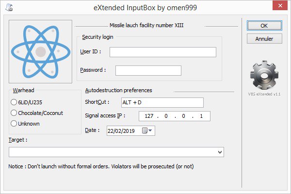 VisualBasicDVP's tweet image. Vbs eXtended InputBox est une extension de la fonction #InputBox de #VBScript dans le contexte #Windows Script Host dlvr.it/Qzd7hB
