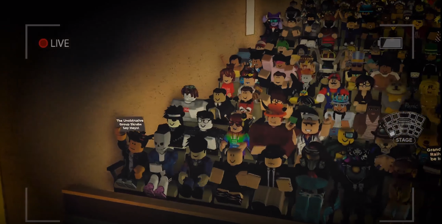 MillenaryRBLX's tweet photo. Live at the Bloxys! Thanks to @roblox and hosts for the great show. Congratulations to all winners who dedicate themselves daily to improve the community and gameplay experience. - Can you spot me? Hint: front row. #bloxys #roblox 🍿 https://t.co/3tlqsaldgl