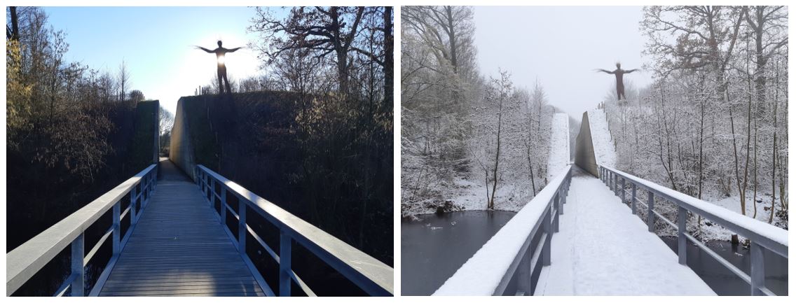 Wat is het weer heerlijk! #waterlinies #waterliniemuseum #kunst #landart #sneeuw #brug