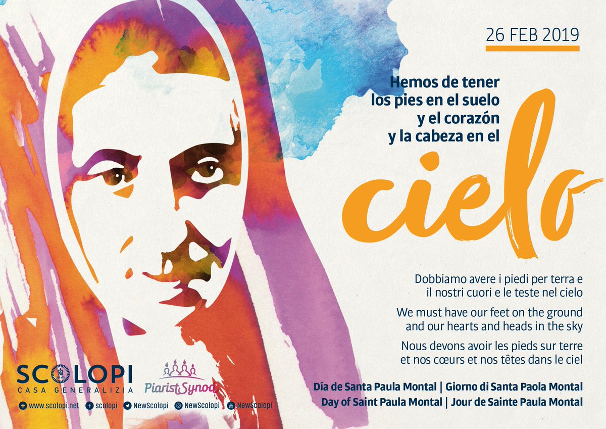 newScolopi's tweet photo. "Hemos de tener los pies en el suelo y el corazón y la cabeza en el CIELO" 👏👏
Mañana celebramos a Santa Paula Montal 🎉🎉🎉🎉
#Calasanz #Escolapias #MPaula https://t.co/Ai8f2dY6mX