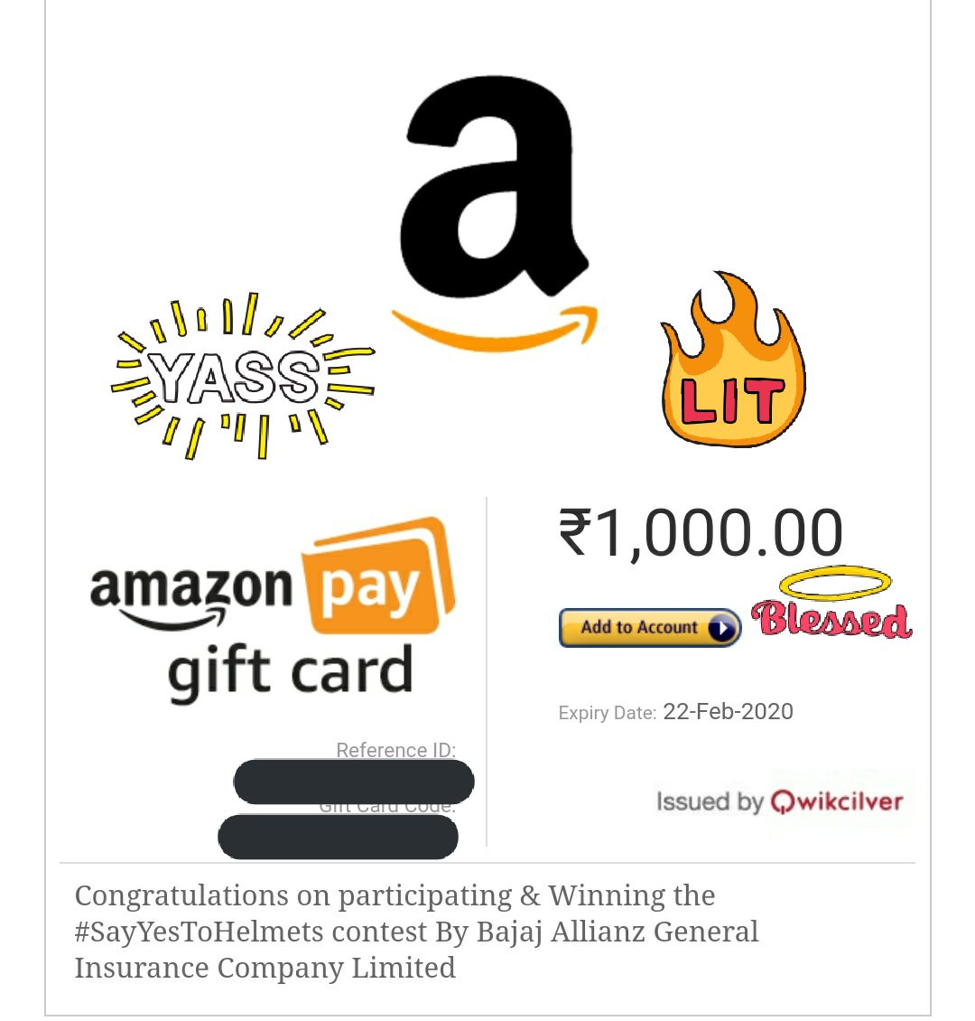 DivzArjun's tweet photo. Thankyou so much @BajajAllianz
Happy to win with you ...
Recieved the Gift voucher ๐
#SayYesToHelmets ๐ https://t.co/8aYnRrZfMM
