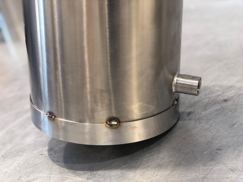 PharmaHygiene's tweet photo. A work in progress, this #JacketedVessel has already been fitted with its 1/2” BSP water inlet (base) and 1/2” BSP outlet (top) - it now simply needs cleaning and pressure testing before being sent out ☺️ #processequipment #pharmaceuticalequipment #stainlesssteel #ukmfg https://t.co/RIzGXJ69dL