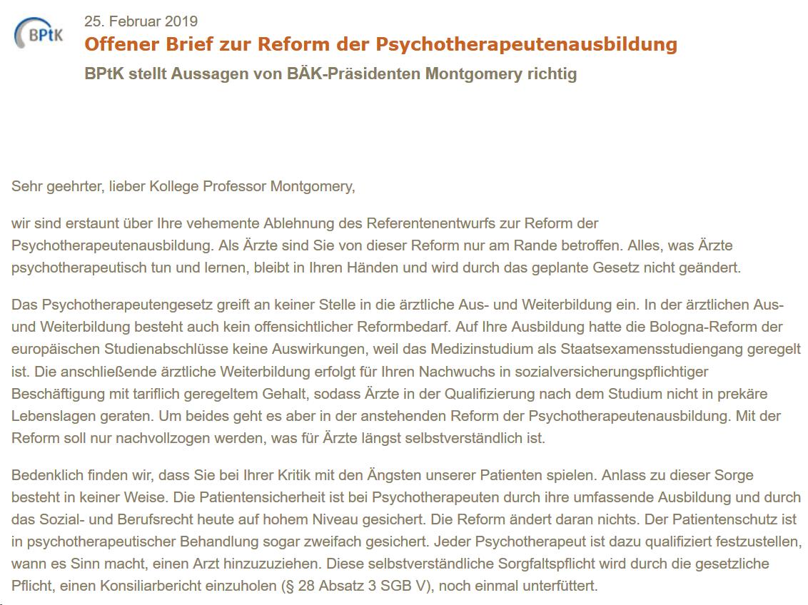 RNuebling's tweet photo. Offener Brief des BPtK-Präsidenten Dr. Dietrich Munz an Ärztekammerpräsident Dr. Ulrich Montgomery zur Reform des #PsychThG unter https://t.co/bQALcGopXj https://t.co/JPJjFS9nwg