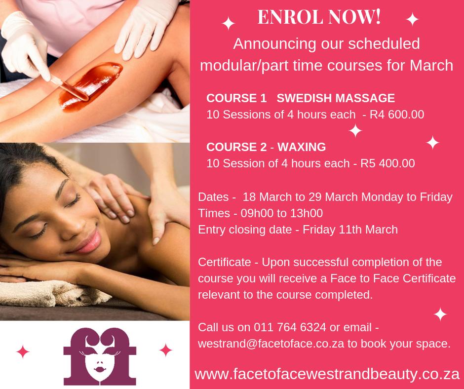 FacetofaceJHB's tweet photo. Enrol now for our first two modular/part time courses for 2019! Visit our website on https://t.co/bH81fyH6xy call us on 011 764 6324 or email westrand@facetoface.co.za #beauty #beautyschool #beautytraining #college #education https://t.co/klvsEaykmd