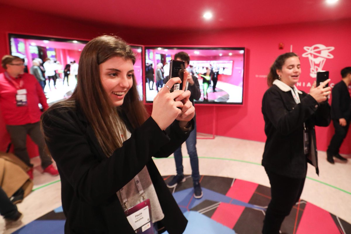 NianticSpatial's tweet photo. Our first #multiplayerAR experience, #CodenameNEON, is like dodgeball. Collect glowing energy orbs and throw them at your friends to win. Looks like our guests are having fun! #MWC19 https://t.co/d43lf9k60g