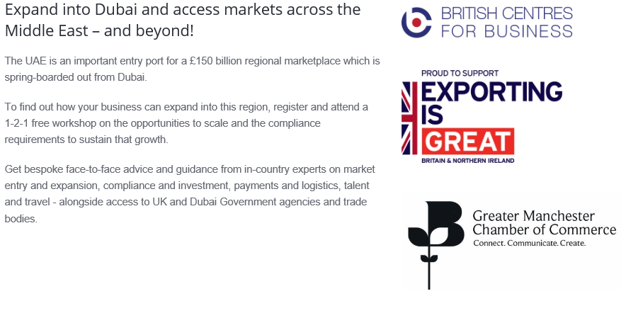 BCBUAE's tweet photo. Are you looking to #expand your #business to Dubai and access markets through the Middle East? Here is how you can register to attend the workshop that will be held in #Manchester on 5th March and meet the experts: https://t.co/CcAlLIutLg @GTMGlobal https://t.co/Pw0tm3aYPa