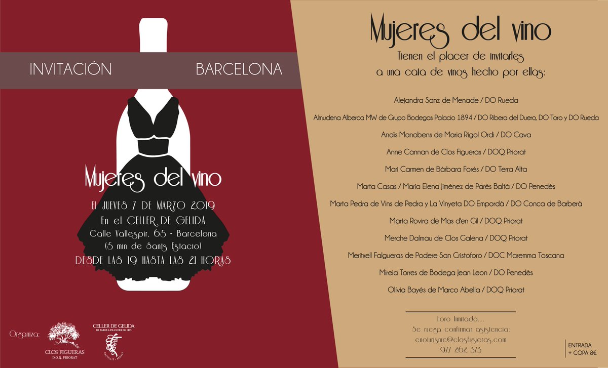 EntrecaDomecqH's tweet photo. @AlmuVino será una de las #MujeresdelVino que estará presente en la próxima #Supercata que organizan @cellerdegelida y @closfigueras para el próximo 7/03 a partir de las 19h junto a @MujeresDlVino @winesandthecity 🍷✅RESERVA TU PLAZA EN https://t.co/mpNkeOlZud https://t.co/JxqalkZkUS