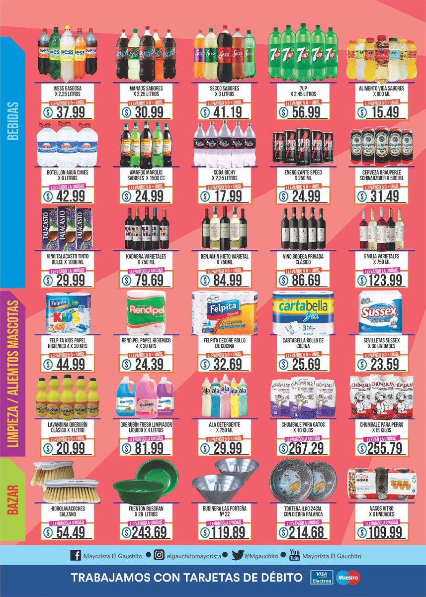MGauchito's tweet photo. 🎉🎉TOP OFERTAS SEMANALES🎉🎉

Alimentos, Bebidas, Lacteos, Fiambres, Perfumería, Limpieza.

TE ESPERAMOS😉

El Gauchito, tu almacén mayorista.

#elgaucho #elgauchito #mayorista #almacen #mercado #mardelplata #ofertas #precios #supermercado #preciosbajos #barrio #mdq https://t.co/PgduuwJKh4