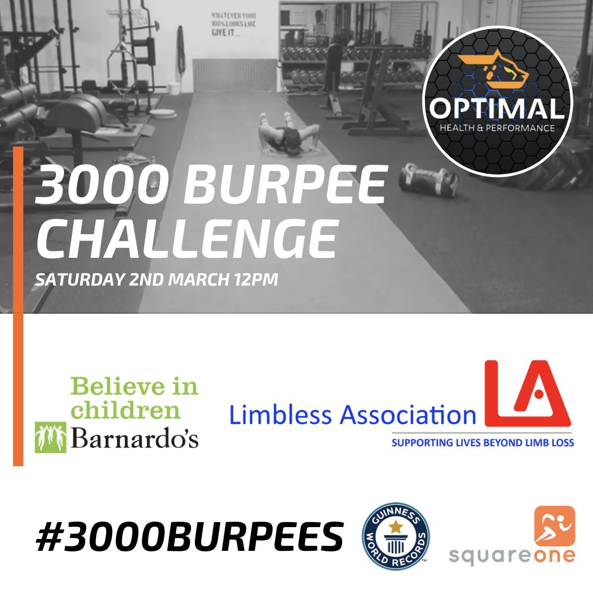 OrthoCG's tweet photo. This Saturday, @skidubbowskiOCG will be attempting his #3000Burpees challenge @Optimal_uk at 12pm
Refreshments & sports therapy sessions from @SquareOneClinic, all proceeds going to @limblessassoc
Please support Andrew on this amazing challenge: https://t.co/ho9ozVLAeK https://t.co/M78oGg4vIQ