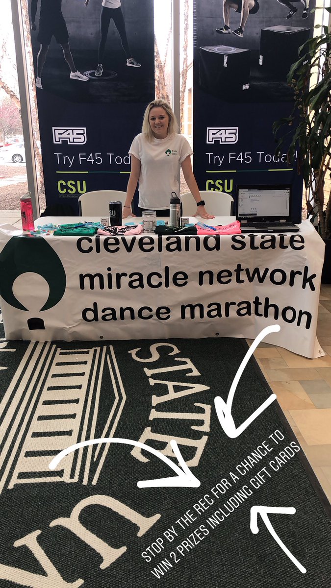 CleStateDM's tweet photo. HAPPY MONDAY!! Stop by the CSU rec center to learn more about CSU Dance Marathon &amp; earn the chance to win baskets that include gift cards &amp; more!!💪🏼🌈 https://t.co/s9VcwYrqX0