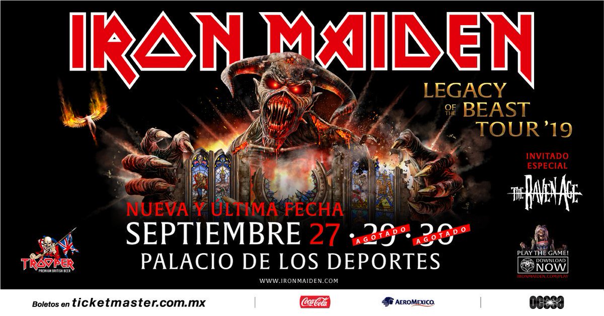 ocesa_rock's tweet photo. #ShowOCESA Nueva fecha de @IronMaiden en @ElPalacioMx el 27 de septiembre. Venta general a partir del 4 de marzo en la Red @Ticketmaster_Me #IronMaidenMx https://t.co/GM05UDsdT5
