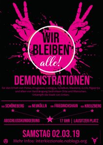 Kiezspaziergang vom Dorfplatz zum Lausi. Gegen die Verdrängung linksradikaler Strukturen und Projekte! Solidarität auf der Straße und Angriffe auf Projekte der Aufwertung! | 02.03 | 15:30 | Kiezspaziergang Dorfplatz | 17:00 | Kundgebung Lausitzer Platz de.indymedia.org/node/29352