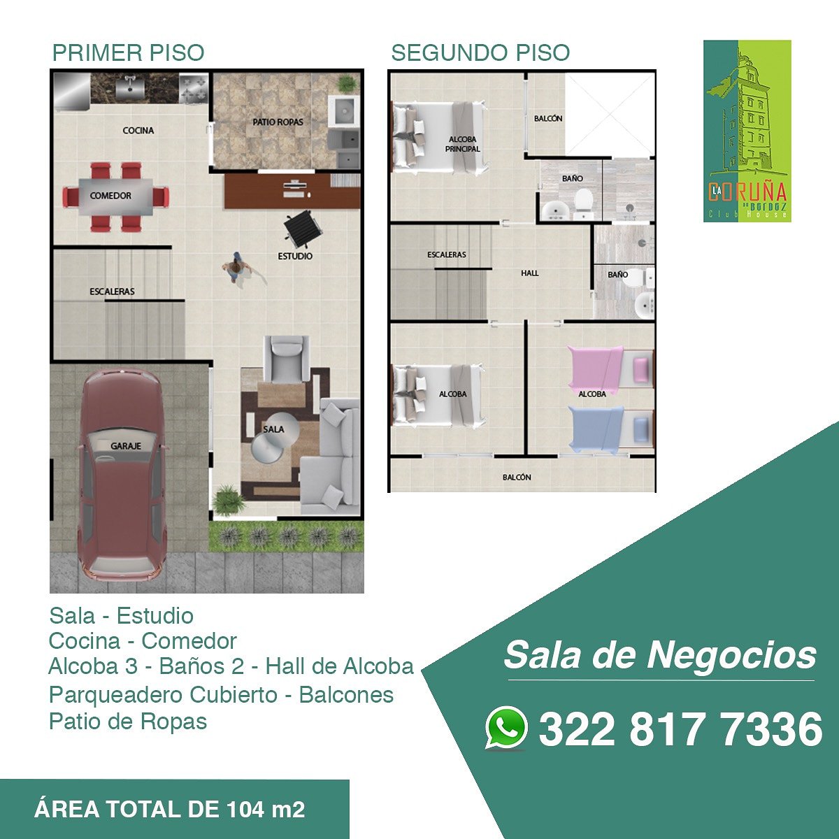 ConstructoraBe5's tweet image. Lo importante es que el lugar que elijas como HOGAR te haga sentir cómodo. #LaCoruñaDeBerdez Casas 2 pisos, área construida 104 m2, por sólo $111.750.000. 
Solicita información vía WhatsApp 📲bit.ly/InfoLaCoruñaDe… o déjanos tu número de WhatsApp #neiva #Huila